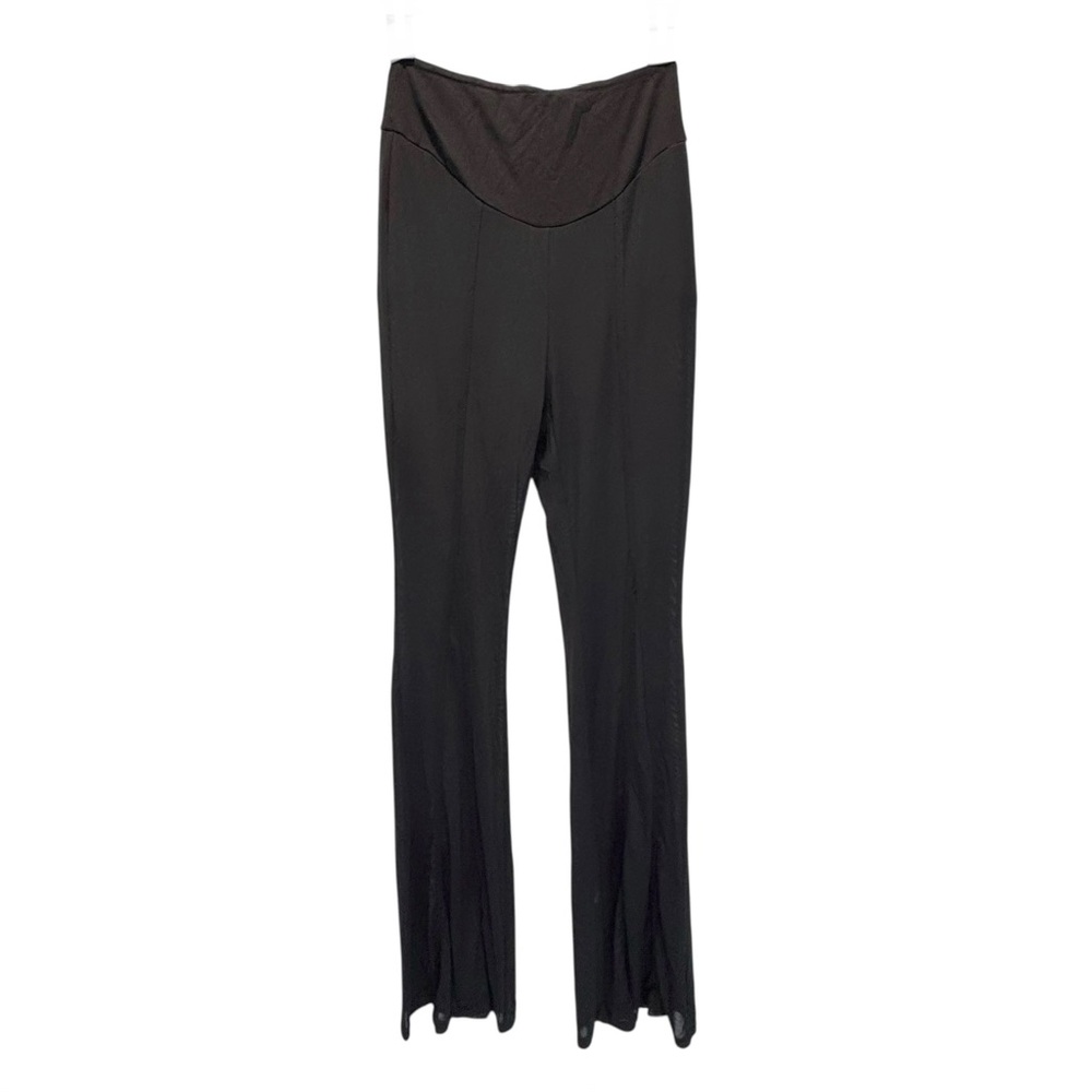 Kaylee Kollection Black Sheer Mesh Flare Women's Pants